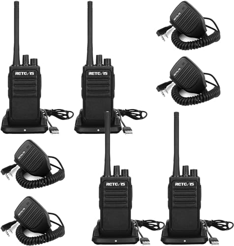 RT617 Walkie Talkie con Microfono PMR446 Radio Comunicazione Ricaricabile Ricetrasmittenti Adulti Altoparlante Non Magnetico Bidirezionale per Cantiere 4 Pezzi Nero