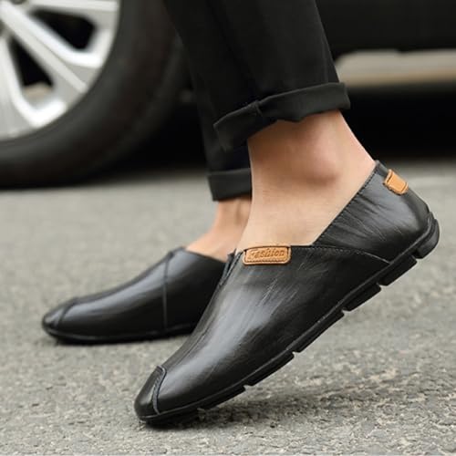 Men's Genuine Leather Flat Loafers Breathable Punching Round Toe Non-Slip Slip-On Fashionable Driving Casual Shoes Light Work Walking Flat Shoes3