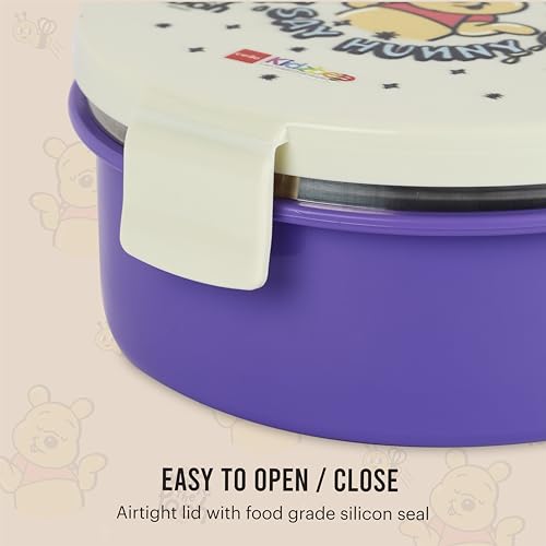 Image of CELLO Kidzbee Pluto Hunny Bear Insulated Kids Lunch Box, Off White | Silicone Food-Grade Seal Lid | 3D Touch & Feel Designs Tiffin | Leak Proof & Secure 4 Sided Click Locks | Ideal for School & Picnic