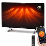 BERG Ultra-Slim Glass Infrared Panel Heater – Smart Electric Heater with Wi-Fi & Remote Control, 12mm Frameless Design, Wall Mounted or Free-Standing, Energy Efficient Room Heating (Black, 600W)