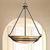 California Old Bronze Bowl Pendant Chandelier 22 1/2' Wide Industrial Mission India Scavo Glass for...