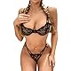 Satohom Dessous Damen Sexy Schleifenstickerei Unterwäsche Set 2 Stück Translucent Netz Halbschalen-BH mit Bügel + String Tanga Push Up Babydoll Teddy Reizwäsche für Frau Erotische Lingerie