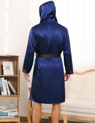 Swomog Men'S Satin Hooded Bathrobe Casual Silk Long Sleeve Boxing Robe With Hood thumb #4