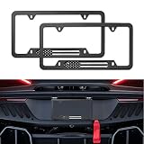 QODOLSI Pack-2 Car License Plate Frame, American Flag Aluminum Alloy License Plate Holder, Anti-Rust
