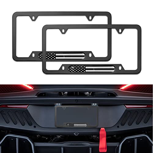 Qodolsi Pack-2 Car License Plate Frame, American Flag Aluminum Alloy License Plate Holder, Anti-Rust And Dustproof License Plate Frame Fixing Set Universal For Most Cars Suvs And Trucks (Black) #TOP28