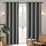 Joydeco 100% Blackout Lined Curtains Bedroom 94 Inch Drop, Faux Linen Textured Thermal Insulated Eyelet Curtains with Coating Back Layer for Living Room W55 x L94, Grey - 2 Panels