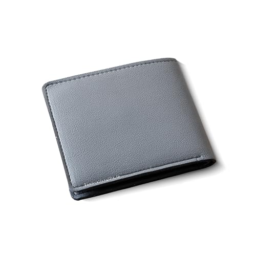 Image of Innovative Gifts Men's Personalized Wallet I Stylish Vegan Leather Slim Purse with Name & Charm I Customized Unique Gift for Birthday Anniversary Men Boy Love Husband Employees Clients (Grey)