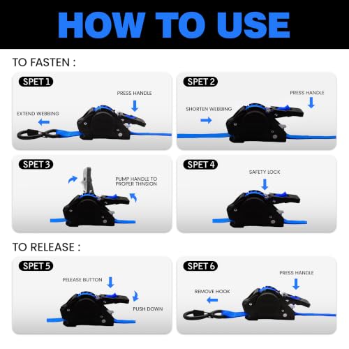 Image of Retractable Ratchet Straps 1 inch x 13 Ft, Bolt-On, 1,800 Lbs, Blue, 4 Pack