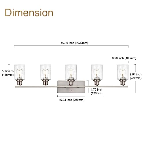 Vinluz Modern 5 Light Wall Mounted Lighting In Brushed Nickel Finish Contemporary Bathroom Vanity Light Fixture With Seeded Glass Shade Over Mirror For Dressing Table Bedroom #TOP3
