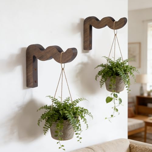 Porte Plantes en Bois à Suspendre Support Mural Marron pour Pot Fleurs - 5