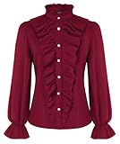  SCARLET DARKNESS Chemisier victorien à manches longues en mousseline de soie pour femme, bordeaux, XXL