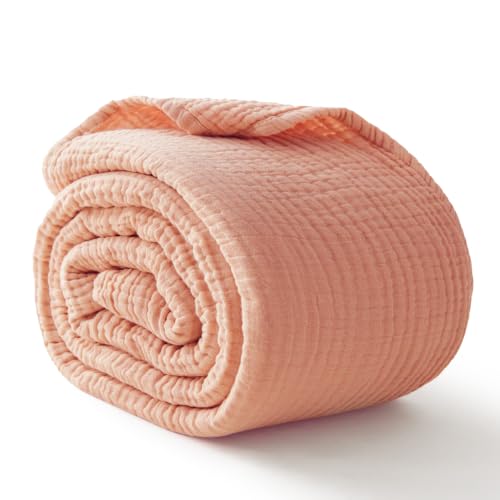 Image of 100% Cotton Muslin Blanket Queen 90 inch x 90 inch, 6 Layers Breathable and Lightweight Cotton Throw Blankets for Bed, Soft Cooling Summer Gauze Blanket for Adults All Season, Dusty Rose‌