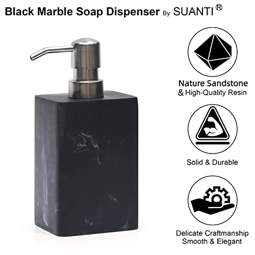 15 Oz Marble Style Resin Soap Dispenser with Easy-Press Pump,Suanti Hand Soap Dispenser for Bathroom Counter and Kitchen Sink Decor,Refillable Dish Soap Bottle for Lotion,Liquid Dish Soap-Matte Black by Suanti - Used condition - Image 5