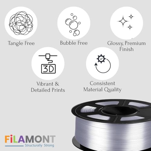 Image of FiLAMONT PLA Silk Filament 1.75mm, 3D Printer Filament, Shiny Silk 1.75 PLA Filament, 1kg(2.2Lbs) /Spool (Silk Silver)