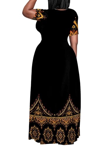 Image of PinkPatty Plus Size Maxi Dress for Curvy Women Crew Neck Long Sleeves Casual Dress Vacation Sundresses with Pockets