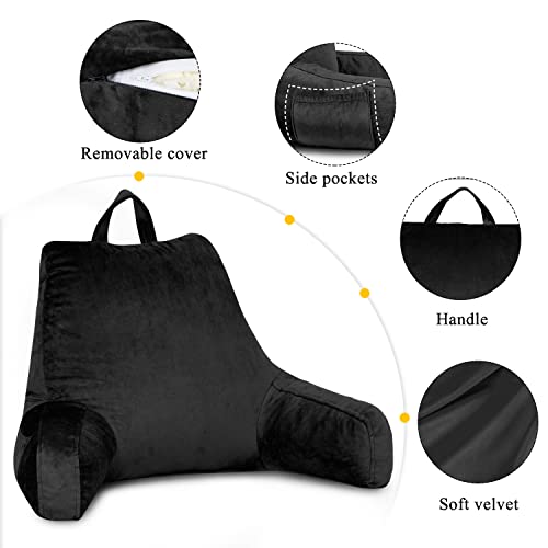 Lovtex Reading Pillow With Removable Cover, Back Pillow For Sitting Up In Bed With Arms And Pockets, Bed Rest Pillow Adult, 20 X 15 Inches(Black) #TOP3