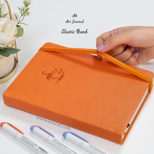 Image of NEORAH - A5 - ART JOURNAL | 200Gsm Dotgrid Notebook |160 Pages(21.0 x 14.8 cm) | Lay Flat |Hard Cover Bullet - Journal | 3 Bookmarks |Elastic Closure| Inner Back Pocket | Ideal-Bujo,Painting (ORANGE)