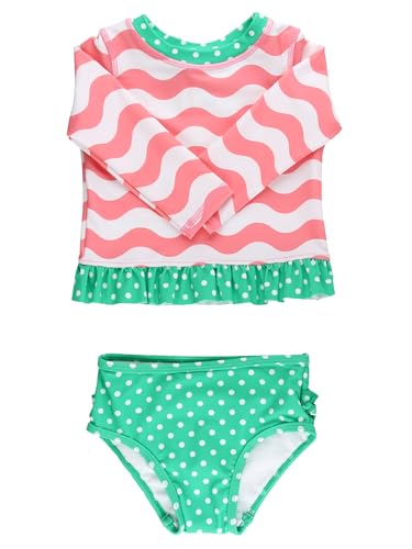 Image of RuffleButts Baby /Toddler Girls Long Sleeve Rash Guard UPF50+ Sun Protected Bikini Swimsuit