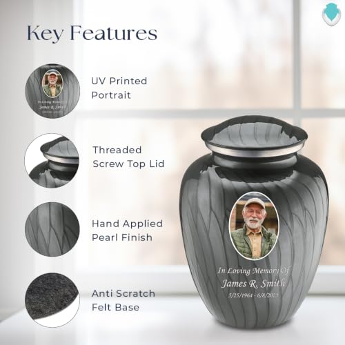 Image of Geturns - Adult Cremation Urns for Human Ashes I Large Photo Funeral Urn for Men and Women I 200 lbs (Pearl Silver)