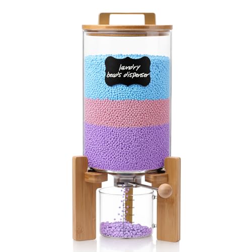 Roetell Laundry Detergent Dispenser Glass Laundry Powder Dispenser with Bamboo BaseSuitable for Scent Beads and Powdered Laundry Detergents in the Laundry RoomCapacity: 4L/8lb/128oz