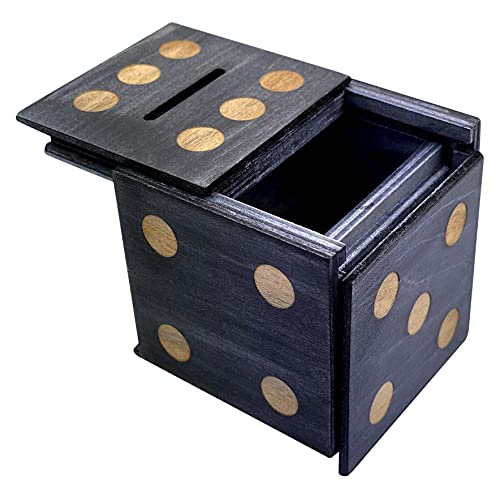 Puzzle Box Enigma Dice Cube - Money And Gift Holder In A Wooden Magic Trick Lock With Hidden Compartment Piggy Bank Brain Teaser Game (Black) #TOP1
