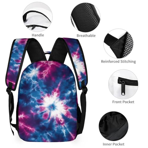 Tie Dye Navy Kids Backpack Set with Lunch Box & Pencil Case - School Backpack for Boys Girls, Lightweight Durable Bookbag, Water-Resistant Classroom Supplies, Ideal for Elementary Middle High School3
