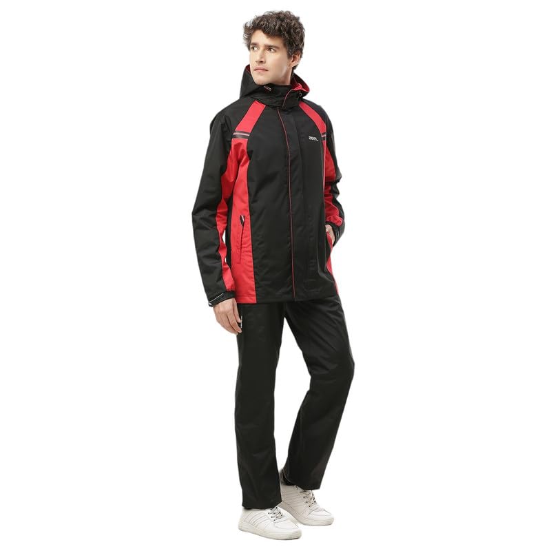 Image of ZEEL Rain Coat for Men Waterproof for Bike Riders with Adjustable Hood along with inner pockets,Waterproof Raincoat with Polyester Jacket,Pants and Waterproof Drawstring Bag