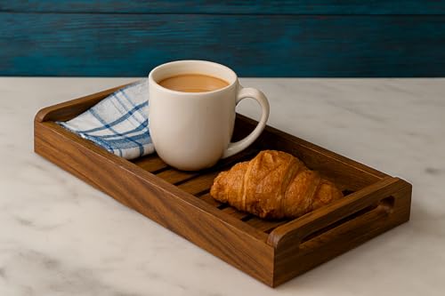 Image of D&G Homes Large Sheesham Wood Rectangular Serving Tray | Handcrafted Wooden Tray for Home Kitchen Dining Table Restaurant and Office Organizer Use | 13 x 6 x 3.5 Inch