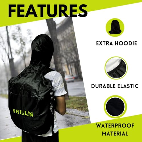 Image of Rain Cover for Backpack with Elastic Adjustable and Carrying Pouch Dustproof Waterproof Laptop Bag Protector Travel Accessories 35-45 Liter Hoddy Style (Black)