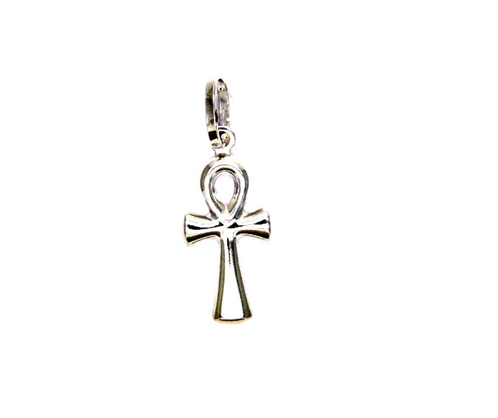 Ciondolo Oro Bianco 18kt (750) Pendente Piccola Croce della Vita Uomo Donna Bambini