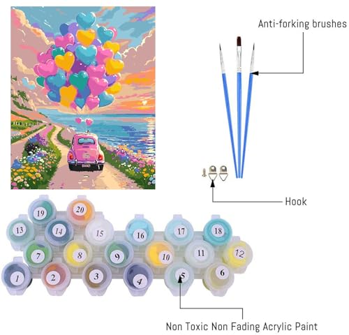 Image of Clendo Balloon Paint by Numbers Kit for Adults, Car Paint by Number for Adults Beginner on Canvas, Ideal Gift Choice for Birthday and Festival, DIY Acrylic Paints for Wall Decor 16x20inch