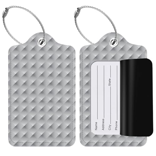 sanacci - Pack of 2, Vegan Leather Luggage Tags (Tileable 3D Modern Optical Illusion Pattern) Suitcase ID Tags with Privacy Cover for Baggage, Backpack, Travel Bag, Kids, Women, Men