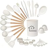 Silicone Kitchen Utensils Set, 28pcs Kitchen Silicone Utensils Set, Kitchen Accessories for Nonstick Heat Resistant Utensil Set, Kitchen Tools & Gadgets, White