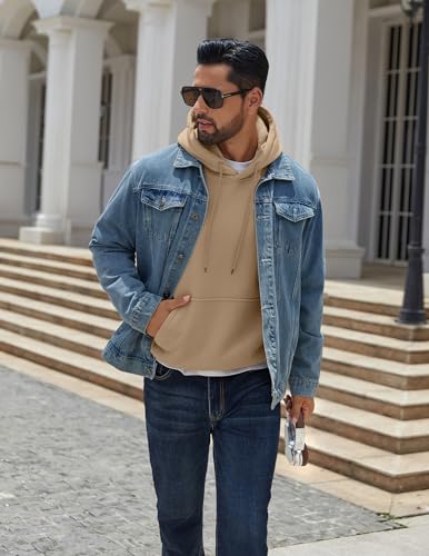 Image of COOFANDY Men Cotton Fleece Hooded Sweatshirt Casual Long Sleeve Hoodies Pullover Fashion Drawstring Hoodie with Kanga Pocket