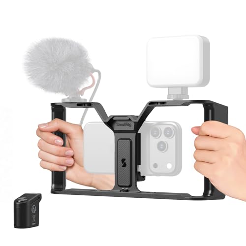 SmallRig IG-02 Wireless Control Universal Phone Cage for Short Video Starters, Dual Handgrip Smartphone Video Rig with Cold Shoe Mount, for iPhone 17 16 & Android, for Creators Vlogging-5356