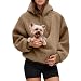Hoodie mit Pet Pouch, Langarm Pullover mit Kängurutasche für Damen, Schwarz Sweatshirt mit Hundetasche, Warmer Winterpullover Geschenke für Hundebesitze, Cat und Dog Carry Bag