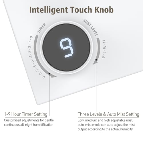 RIMOO Stainless Steel Humidifier, Cool Mist Humidifiers with Only 3 Parts Easy to Clean, Top Fill Humidifier with 1-9H Timer, 30dB Whisper-Quiet, Filterless for Bedroom Large Baby Room Office - Image 7