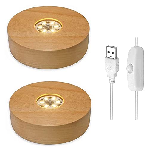 2 Pezzi Base per Luci LED, Base per Display Sfera in Vetro in Legno, Base per Illuminazione USB Calda Base Bagliore per Gioielli in Vetro, Sfera di Cristallo, Resina Acrilica Art