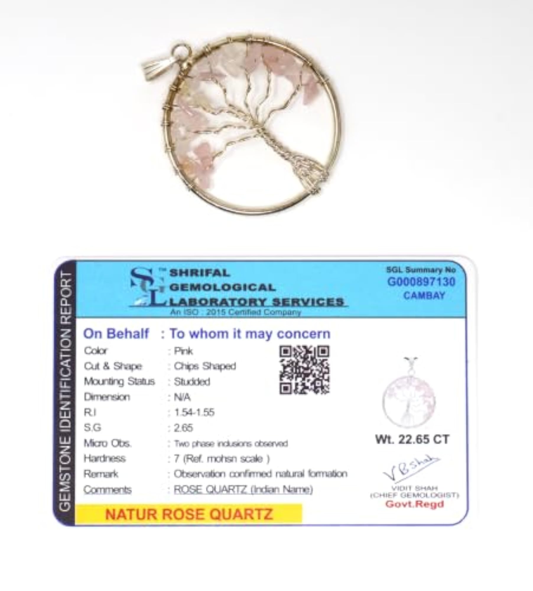 Certified Natural Rose Quartz Tree of Life Pendant, Handmade Locket