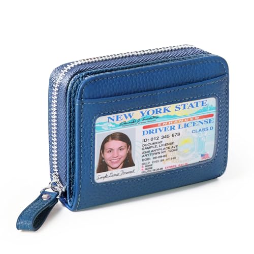 Image of Genuine Wallet Women RFID Blocking Card Holder, Small Leather Womens Wallet with Zipper ID Window Coin Pocket