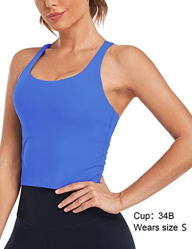 Image of HeyNuts Longline Zeal Bras Medium Impact Wirefree Sports Bras Workout Crop Tank Tops with Removable Pads, A-D Cups