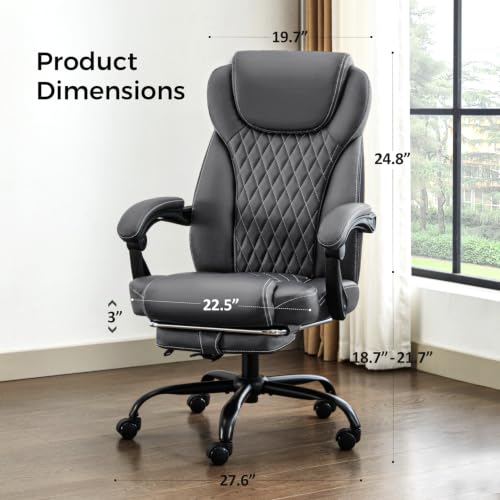 Image of amseatec Big and Tall Office Chair with Footrest, Lumbar Support, Grey
