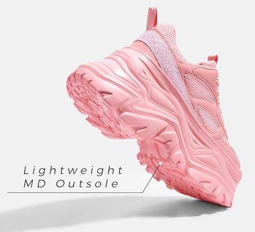 LUCKY STEP Women's Glitter Chunky Sneakers Breathable Mesh Dad Sneakers Fashion Casual Sparkly Bling Walking Shoes(7 M US Pink) LUCKY STEP Women's Glitter Chunky Sneakers Breathable Mesh Dad Sneakers Fashion Casual Sparkly Bling Walking Shoes(7 M US Pink) - Image 3