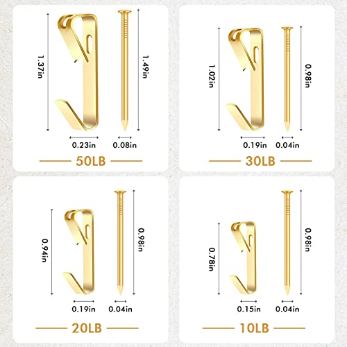 Hooks For Hanging Pictures With Nails - Robust 50Pcs Picture Hanging Kit, Wall Hooks For Hanging Pictures For Picture Frame, Canvas, Mirror, Art (N6 Gold) #TOP3