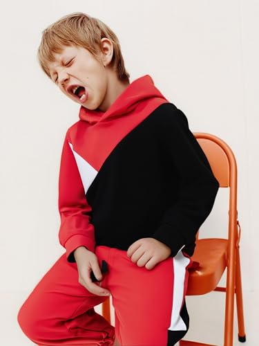 Image of Boys Clothes 2pcs Tween Boy Color Block Hoodie + Pants Little Boys Fall Winter Outfits Set, 4-12 Years