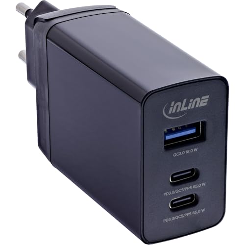 Bloc d'alimentation 65W GaN InLine 31516D avec 3 ports USB et adaptateurs voyage