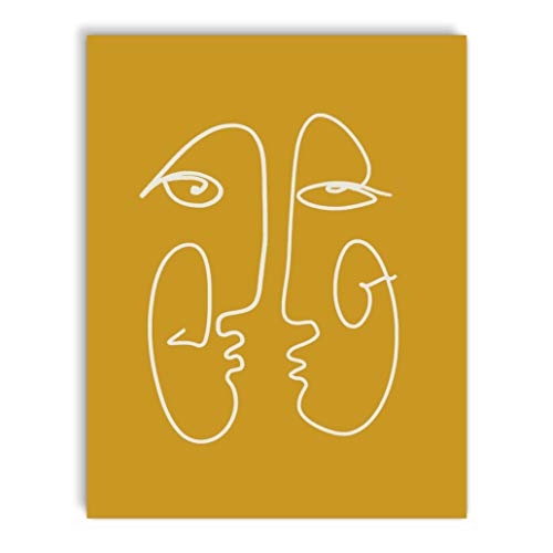 Printsmo, Zwei abstrakte Gesichter, minimalistischer, moderner Kunstdruck-Poster, zeitgenössische Wandkunst für Heimdekoration, 27,9 x 35,6 cm, ungerahmt ... (Gold) Cover