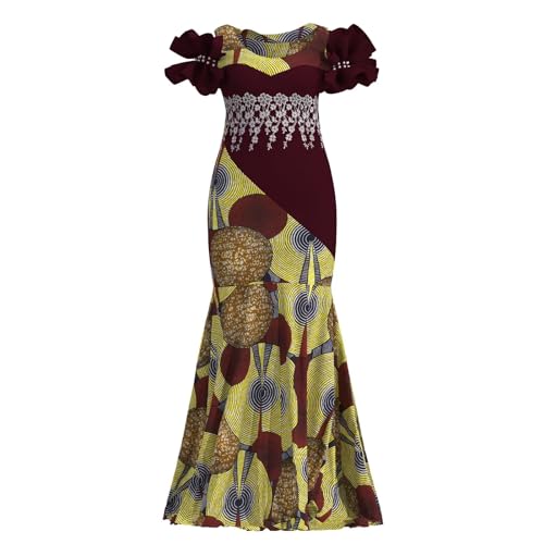 Image of iooiooi Womens Elegant Ankara Maxi Mermaid Dress Lace Decorated African Gowns