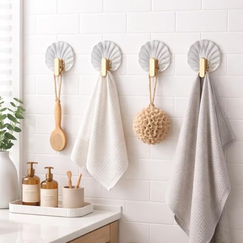 Image of Wall Hooks Self Adhesive Heavy Duty (Pack of 1) | Transparent Decorative Shell Hooks | No Drill Waterproof Sticky Hanger for Bathroom Kitchen Keys Towels Home Organizer (6)