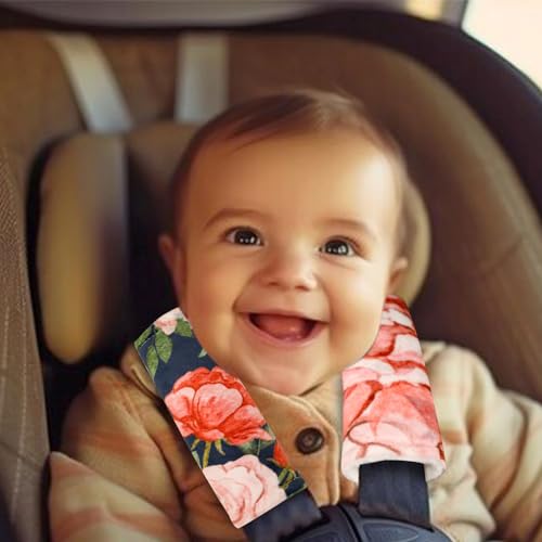 Image of Baby Car Seat Strap Pads, Floral Infant Car Seat Strap Shoulder Pads for Girls Boys, Super Soft Seat Belt Covers for Car Seats, Pushchair, Stroller